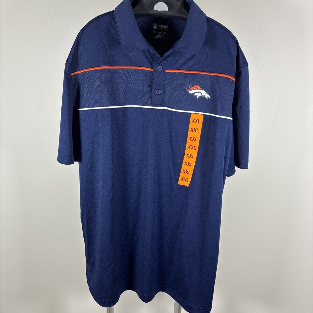 NFL Team Apparel Denver Broncos Blue Polo Golf Football Shirt Men's XXL 2XL NWT